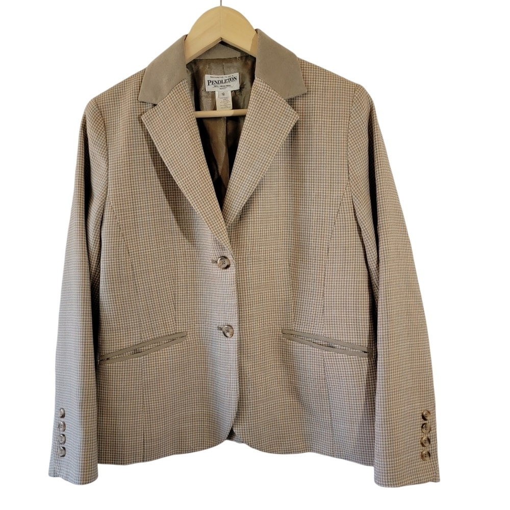 PENDLETON Beige Houndstooth 100% Wool Single Brea… - image 12